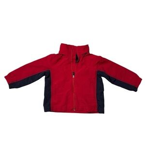 Lands' End Kids Red & Navy Blue Hooded Windbreaker Jacket - Size 4